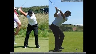 Jon Rahm golf swing  Long Iron faceon amp downtheline July 2017 [upl. by Ahsinnod728]