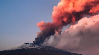 Snowtopped Mount Etna volcano erupts in Italy covering villages in ash [upl. by Ibok]