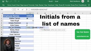 Get the Initials from a list of names in Excel [upl. by Ardnwahsal]