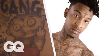 21 Savage Breaks Down His Tattoos  GQ [upl. by Pia]