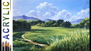 Summer fields How to paint landscape 🎨ACRYLIC Tutorial DEMO [upl. by Ylrak]