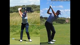 Justin Thomas golf swing  Long Iron faceon amp downtheline July 2017 [upl. by Adnauq904]