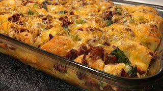 Breakfast Casserole  Biscuits Bacon Sausage  Southern Sassy Mama [upl. by Gilberta]