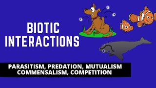 BIOTIC INTERACTIONS PARASITISM PREDATION MUTUALISM COMMENSALISM COMPETITION [upl. by Atokad161]