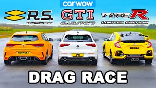 VW Golf GTI Clubsport v Civic Type R v Megane Trophy DRAG RACE [upl. by Larine831]